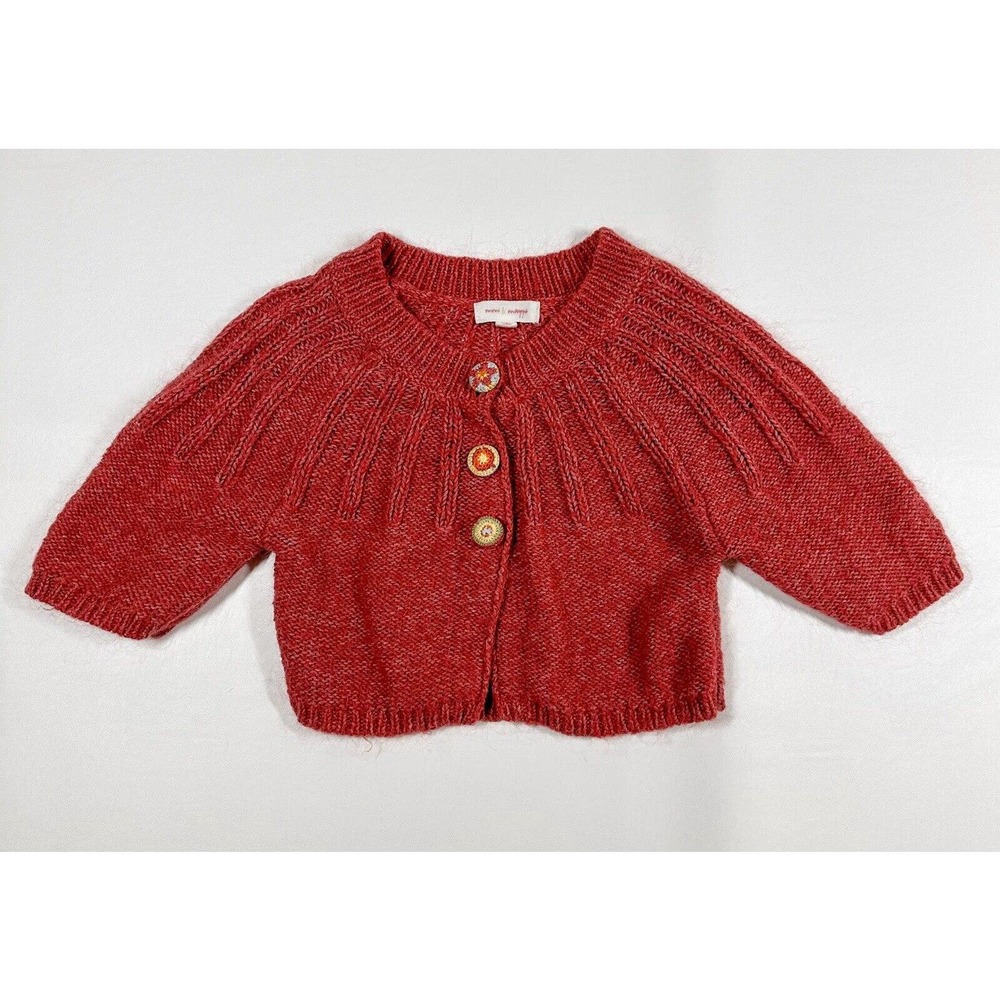 Mimi and Maggie Girls Red Knit Cardigan Sweater Cropped Decorative Button Mohair